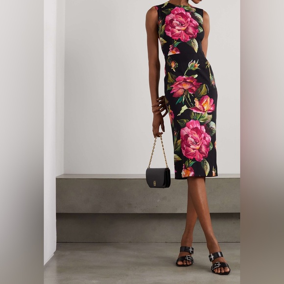NWT Dolce&Gabbana Rose Print Stretch Silk Sheath Dress - Picture 8 of 10